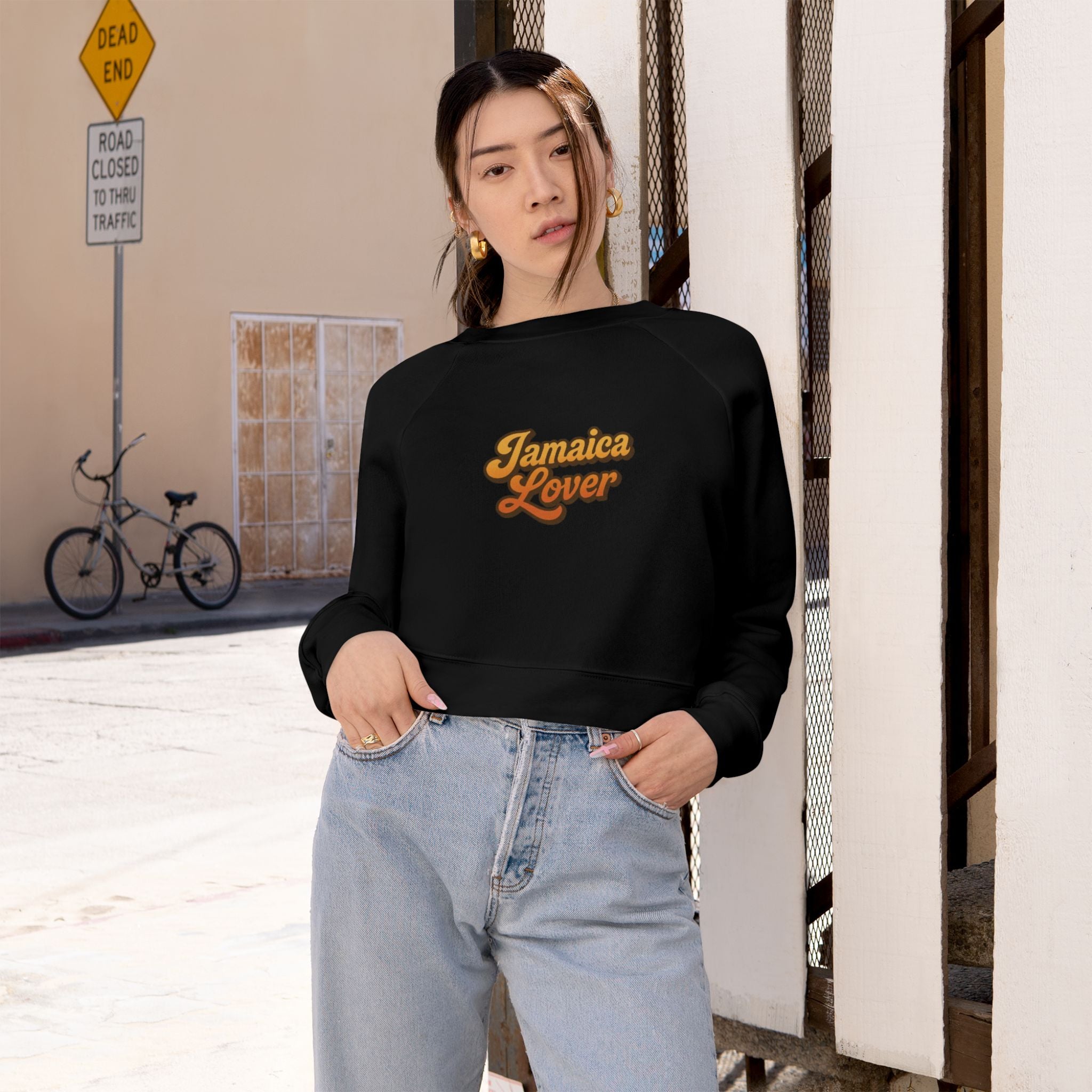 Cropped Pullover — "Jamaica Lover" Retro Script Fleece