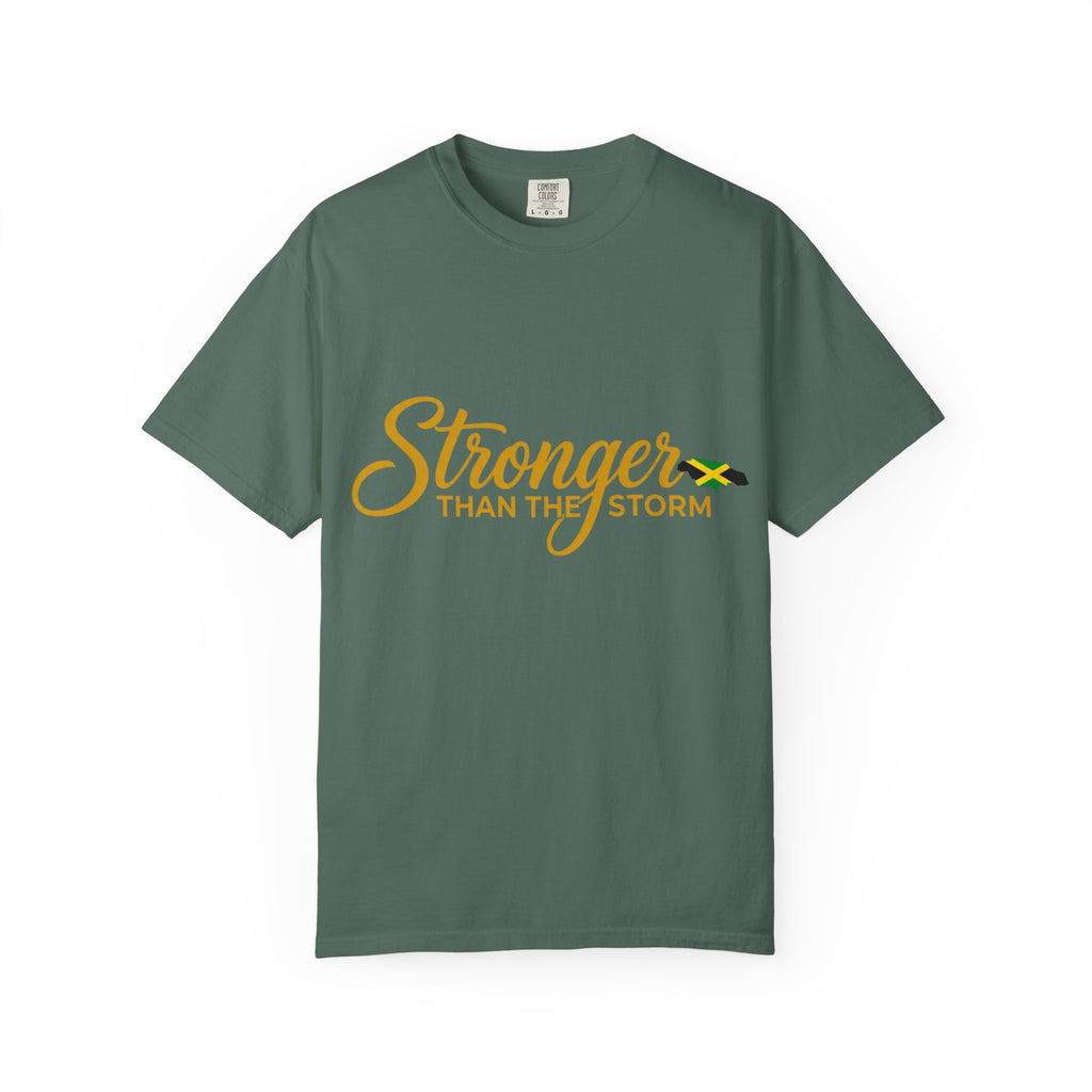 Stronger Than the Storm T-Shirt — Inspirational Jamaican Flag Tee