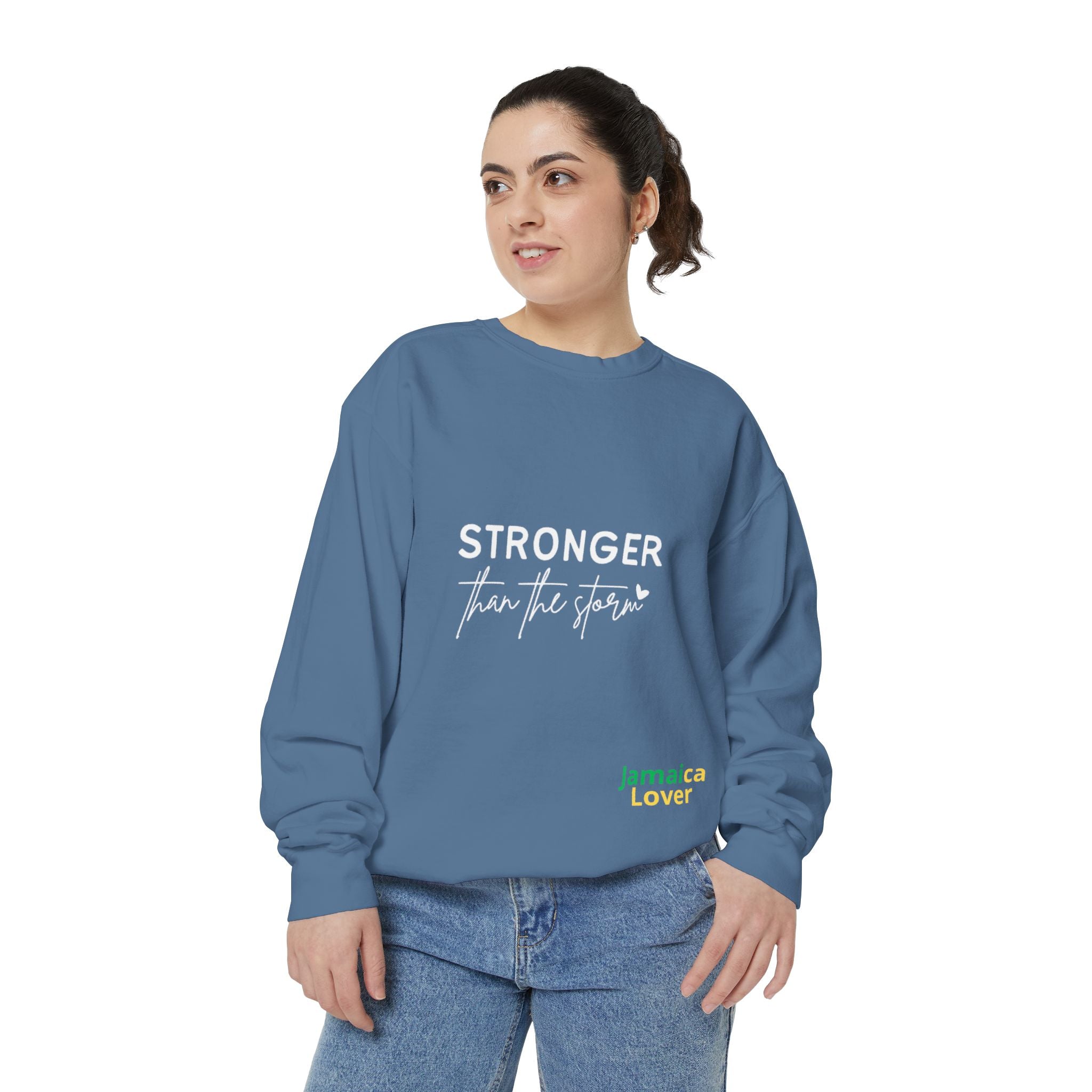 Stronger Than the Storm Sweatshirt — Inspirational Crewneck for Jamaica Lover