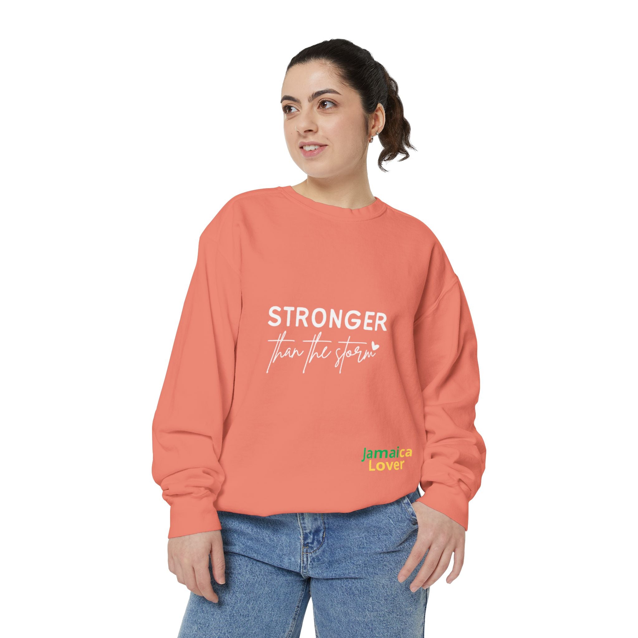 Stronger Than the Storm Sweatshirt — Inspirational Crewneck for Jamaica Lover