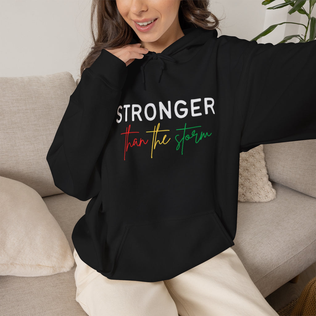 Stronger Than The Storm Hoodie — Inspirational Rasta Script Pullover