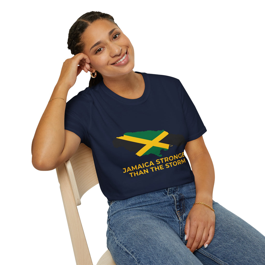 Jamaica Stronger Than The Storm T-Shirt — Jamaican Flag Map Tee
