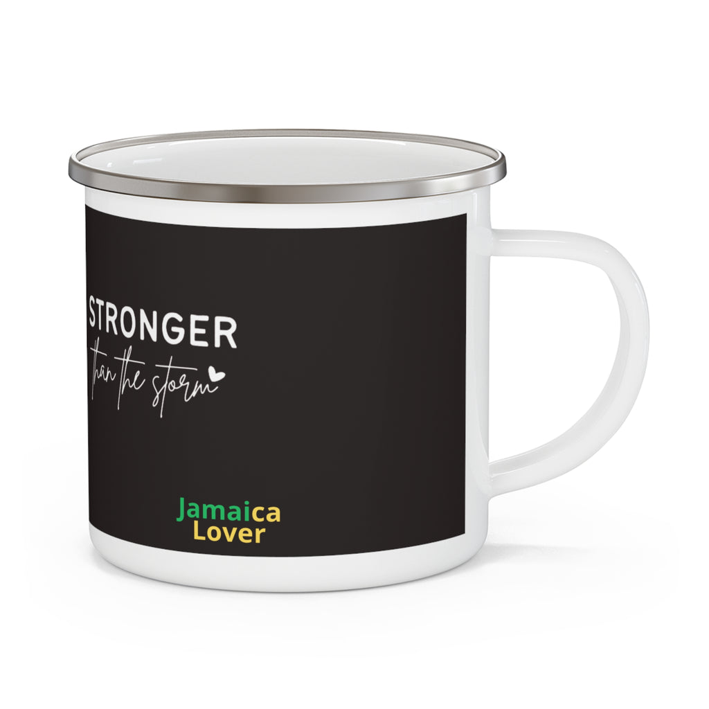 Enamel Mug — "Stronger Than The Storm" Jamaica Lover Camping Cup