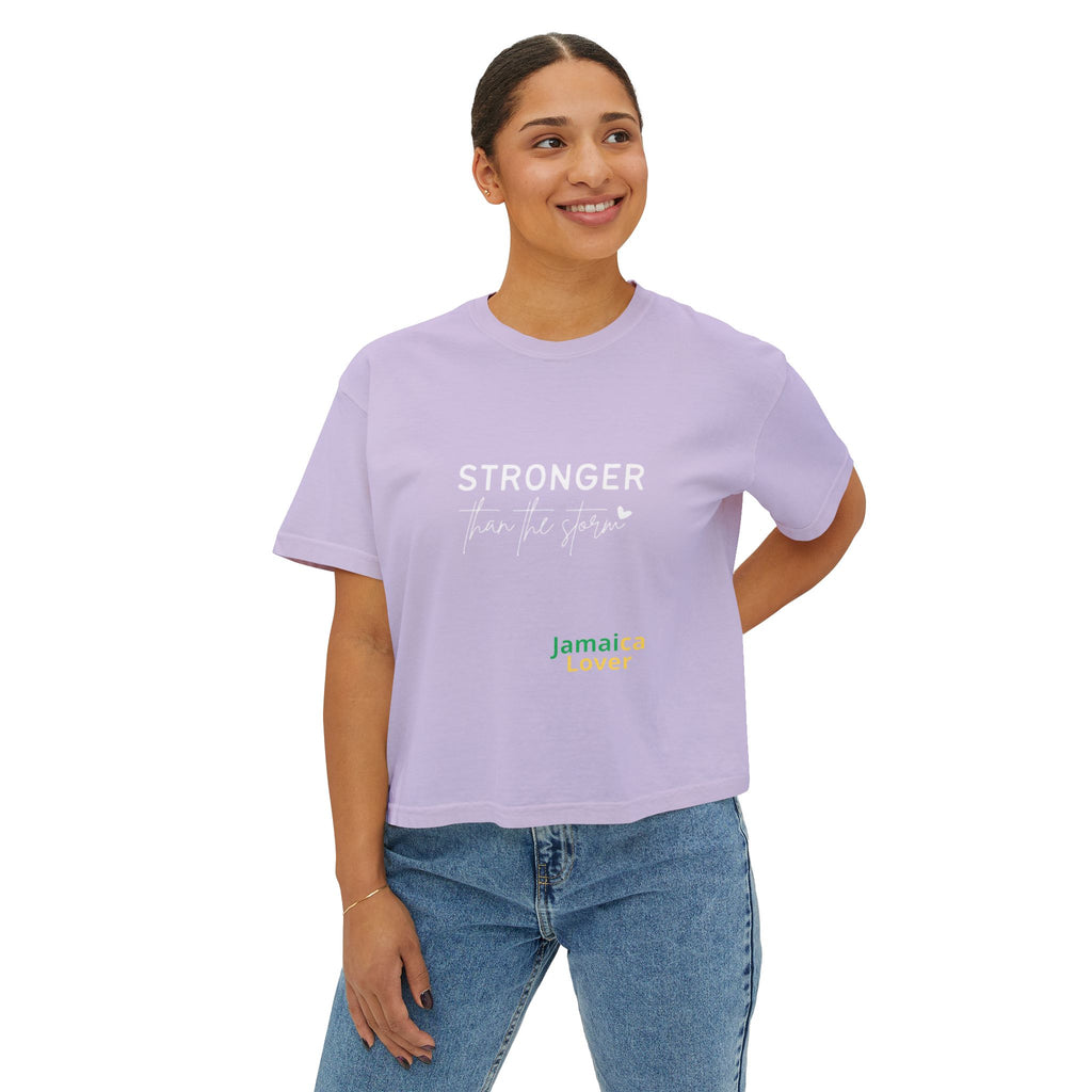 Women’s Boxy Tee — "Stronger Than the Storm" Inspirational Crop Top