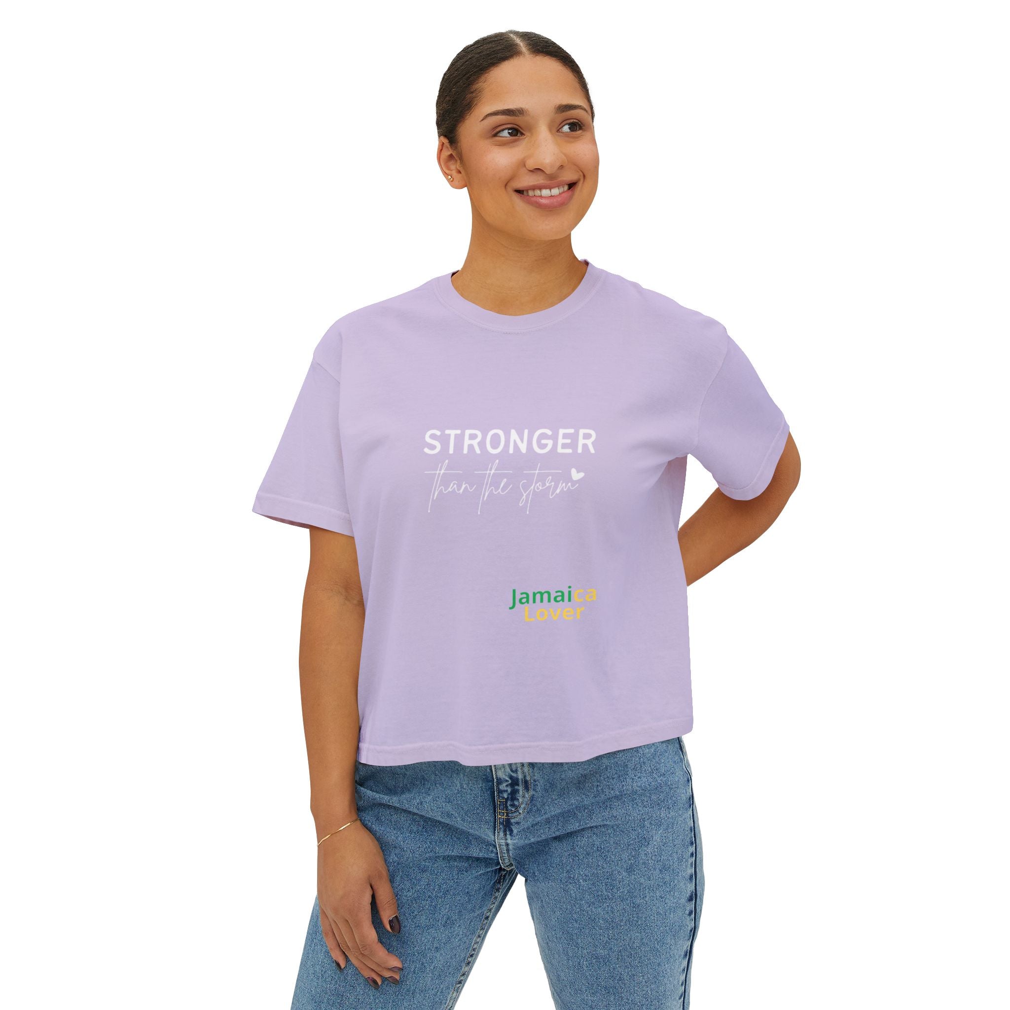 Women’s Boxy Tee — "Stronger Than the Storm" Inspirational Crop Top