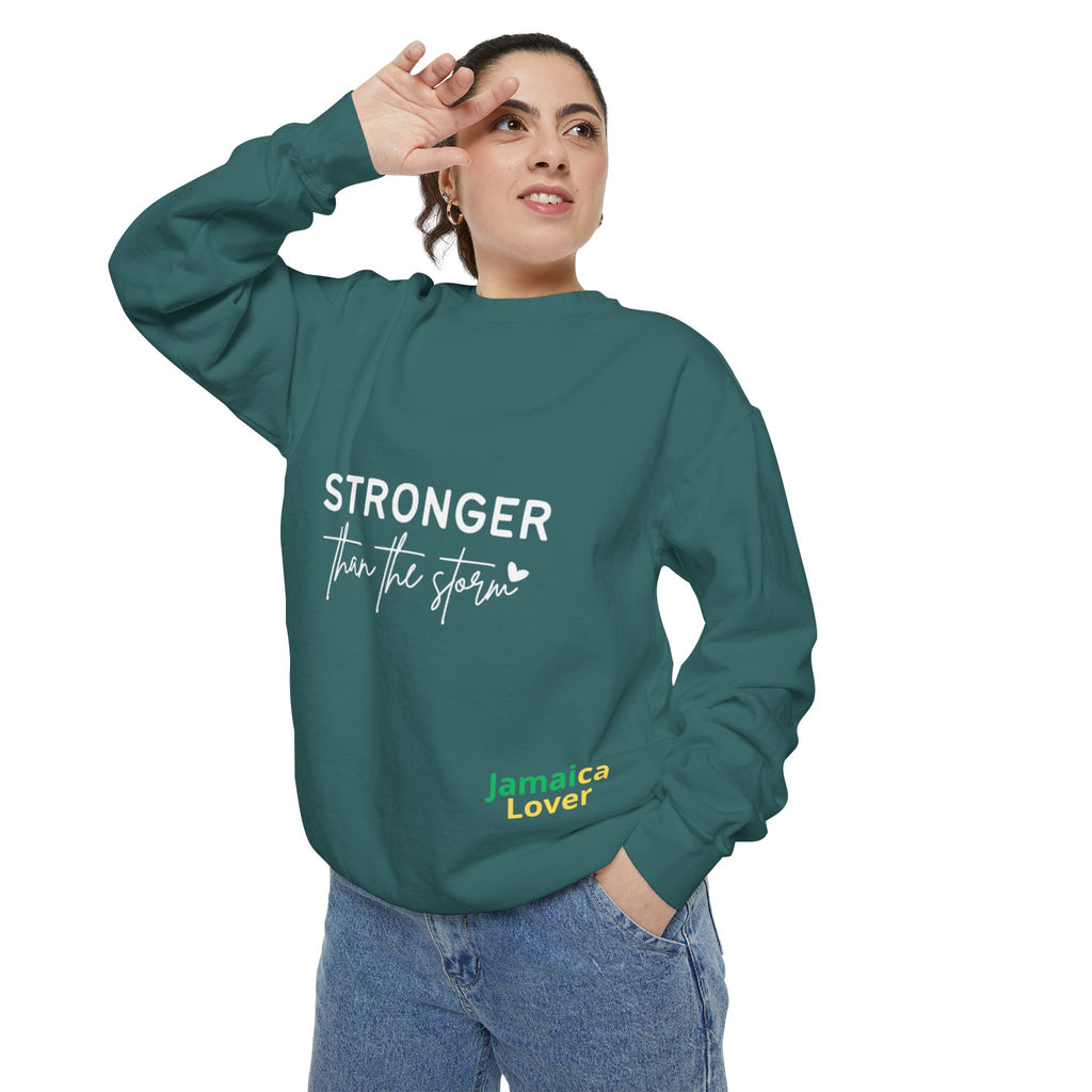 Stronger Than the Storm Sweatshirt — Inspirational Crewneck for Jamaica Lover