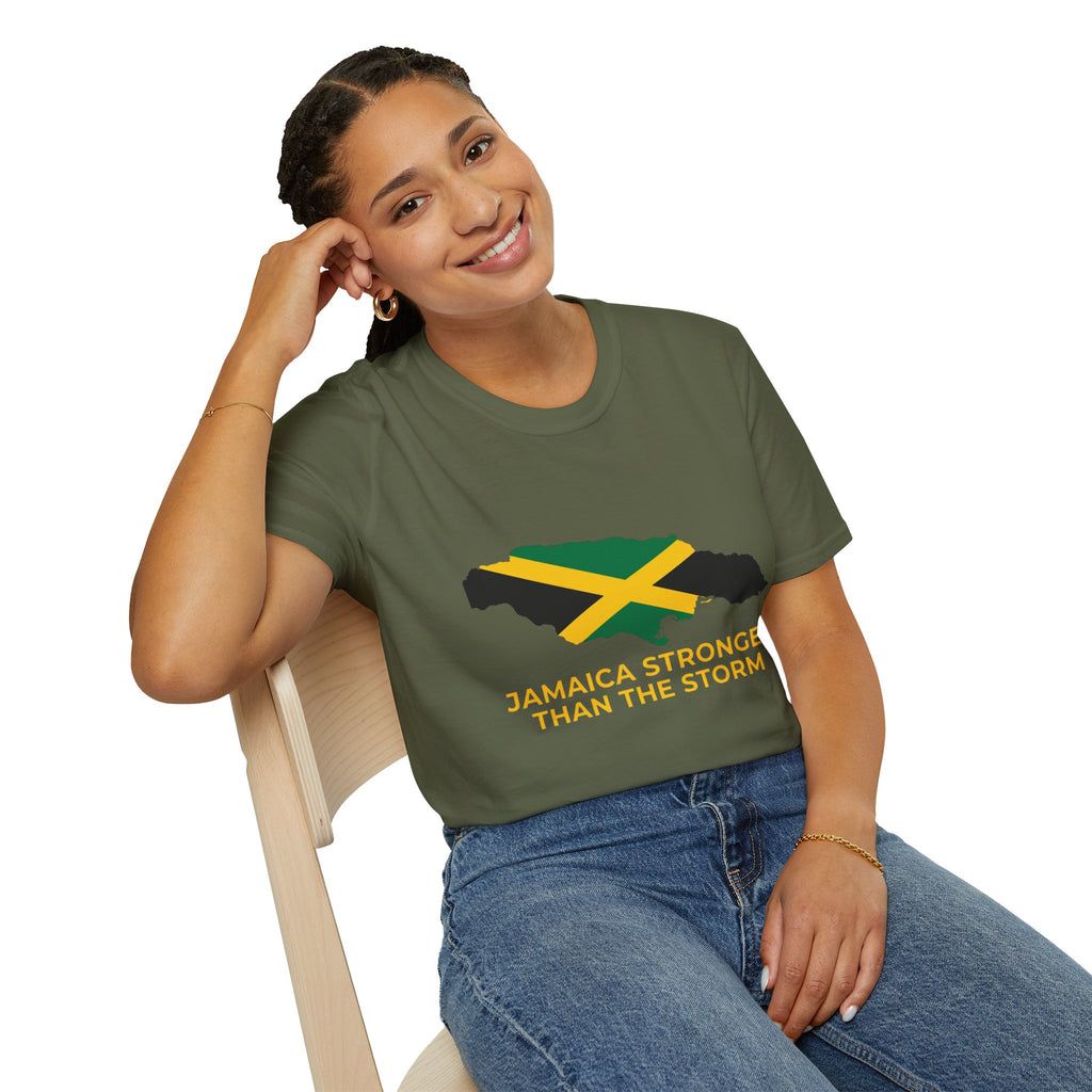 Jamaica Stronger Than The Storm T-Shirt — Jamaican Flag Map Tee