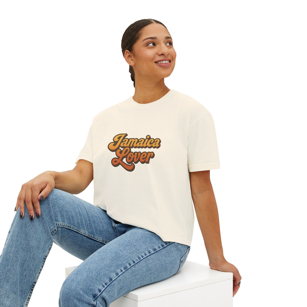 Jamaica Lover Boxy Tee — Retro Script Vacation T‑Shirt
