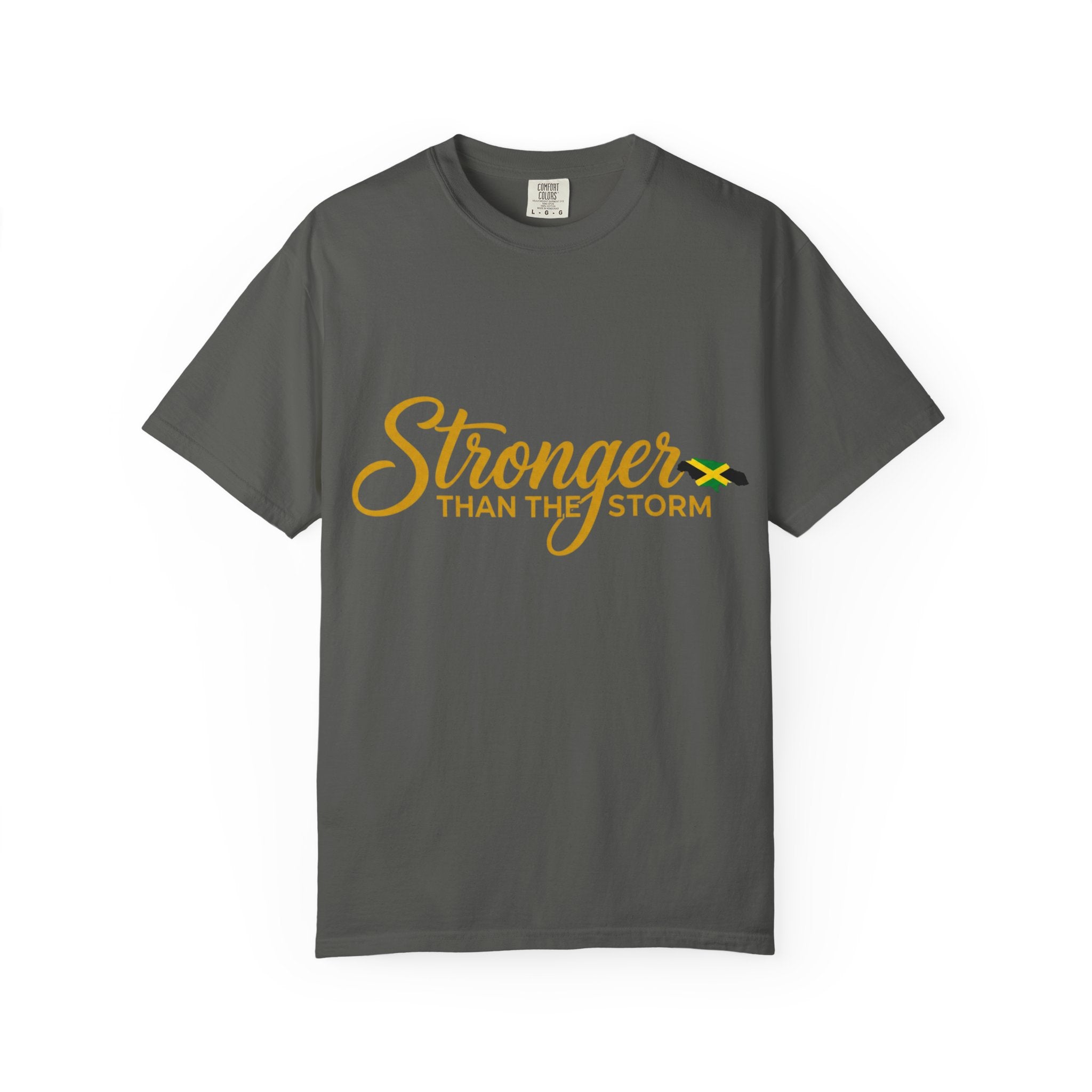Stronger Than the Storm T-Shirt — Inspirational Jamaican Flag Tee