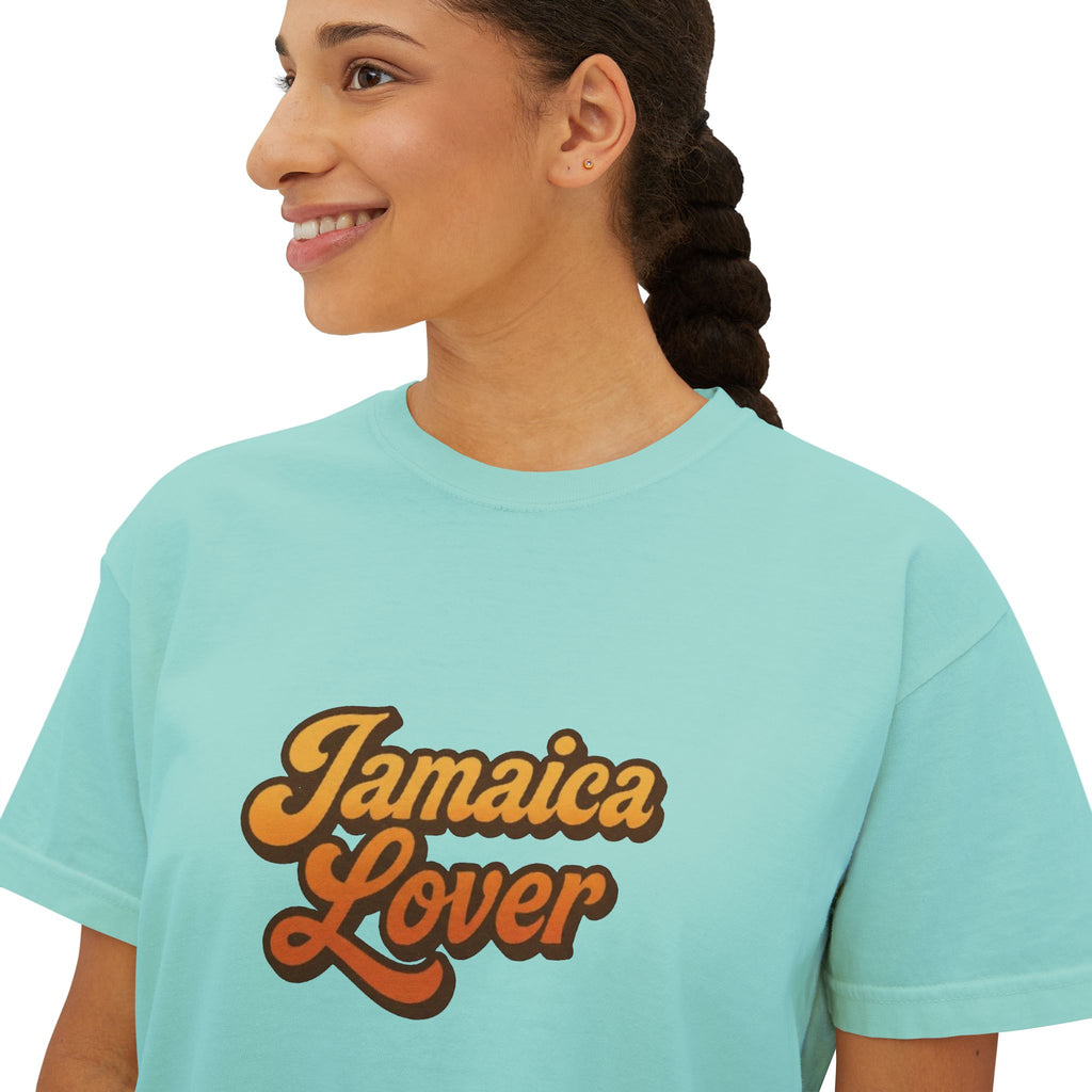 Jamaica Lover Boxy Tee — Retro Script Vacation T‑Shirt