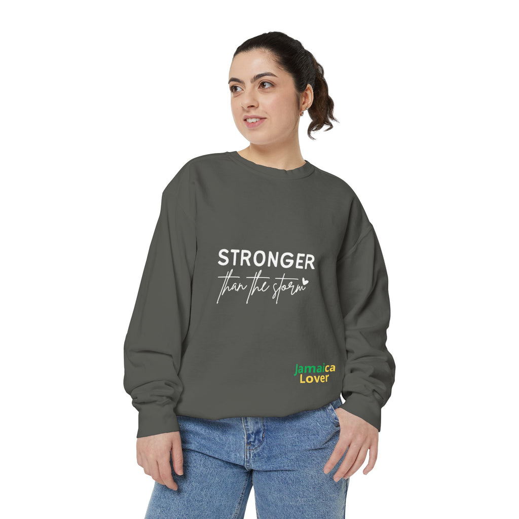 Stronger Than the Storm Sweatshirt — Inspirational Crewneck for Jamaica Lover