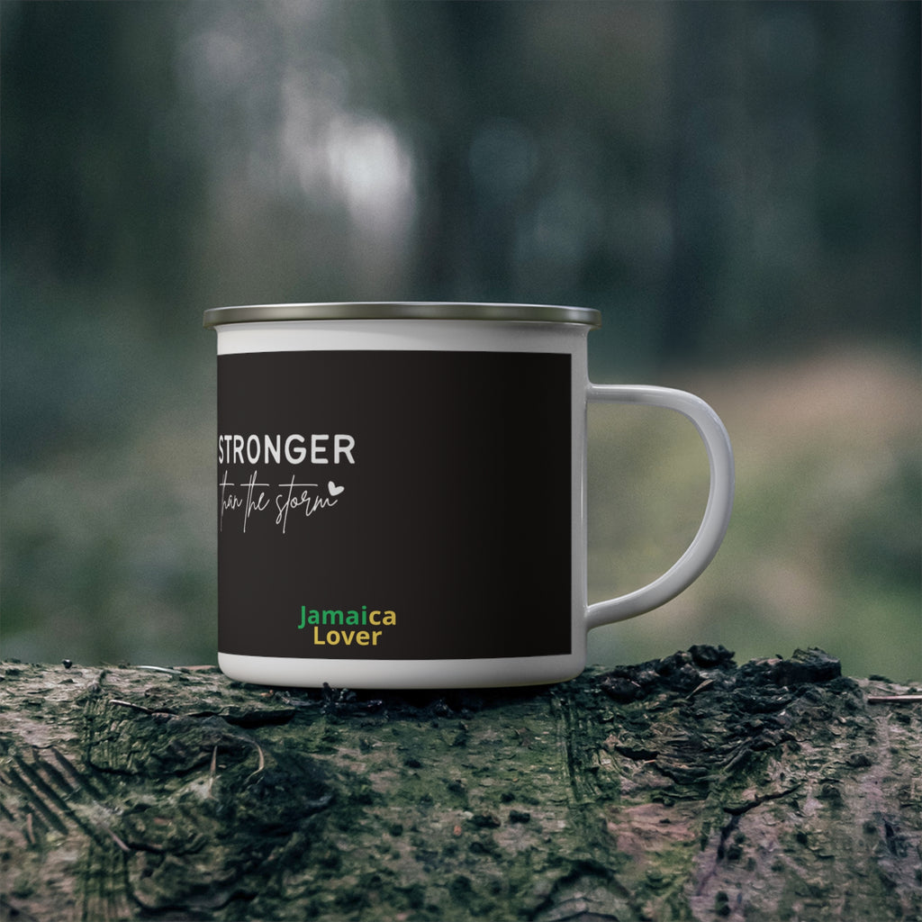 Enamel Mug — "Stronger Than The Storm" Jamaica Lover Camping Cup