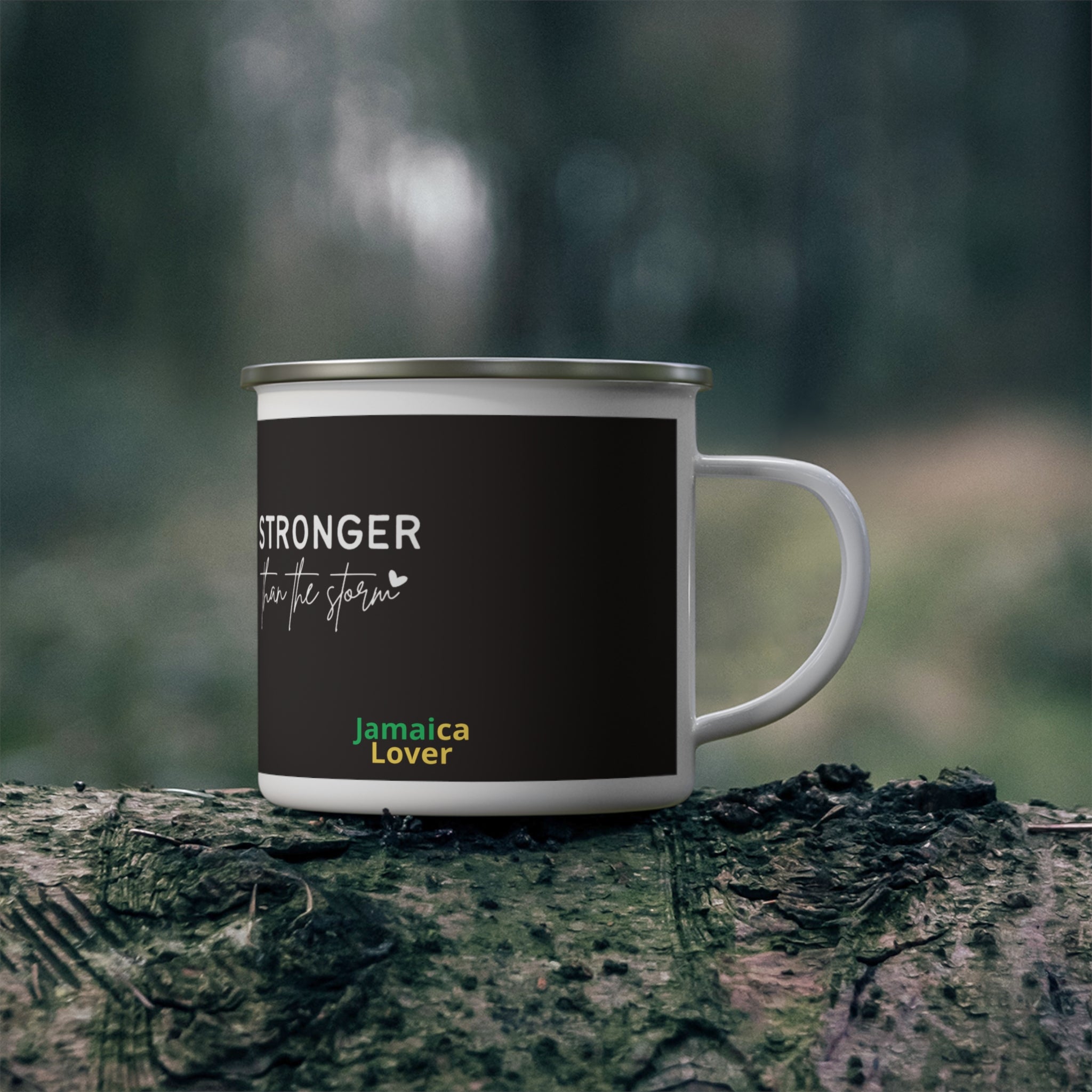 Enamel Mug — "Stronger Than The Storm" Jamaica Lover Camping Cup