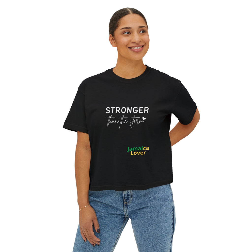Women’s Boxy Tee — "Stronger Than the Storm" Inspirational Crop Top