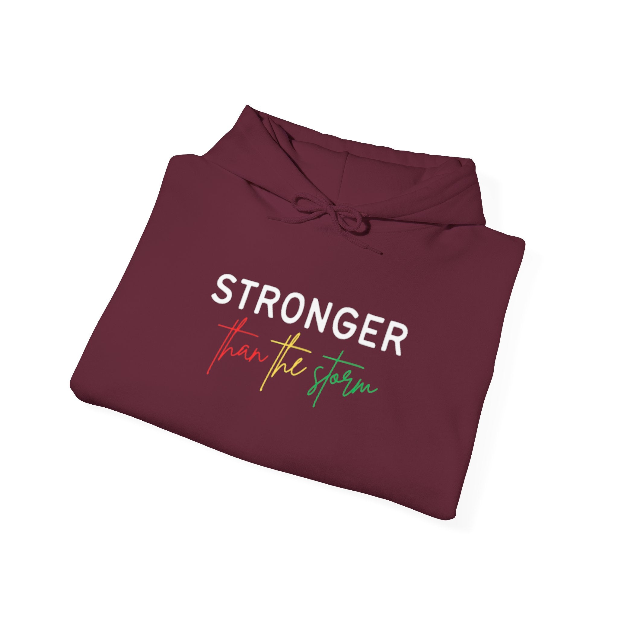 Stronger For The Strain Hoodie – Motivational Black Pullover with Red & Green Script