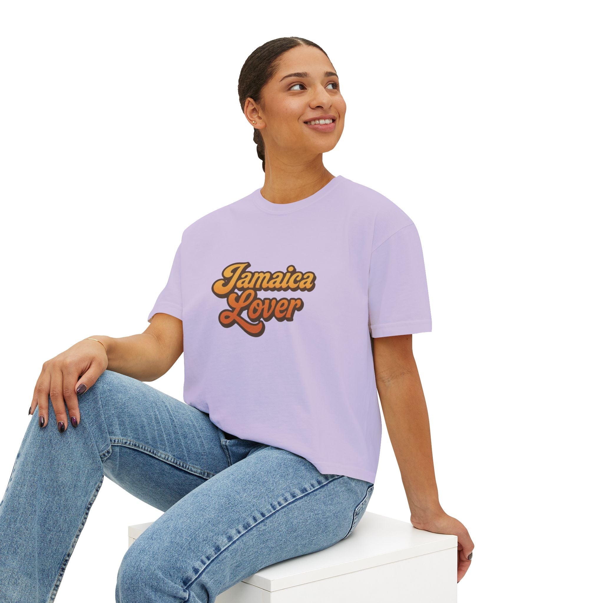 Jamaica Lover Boxy Tee — Retro Script Vacation T‑Shirt