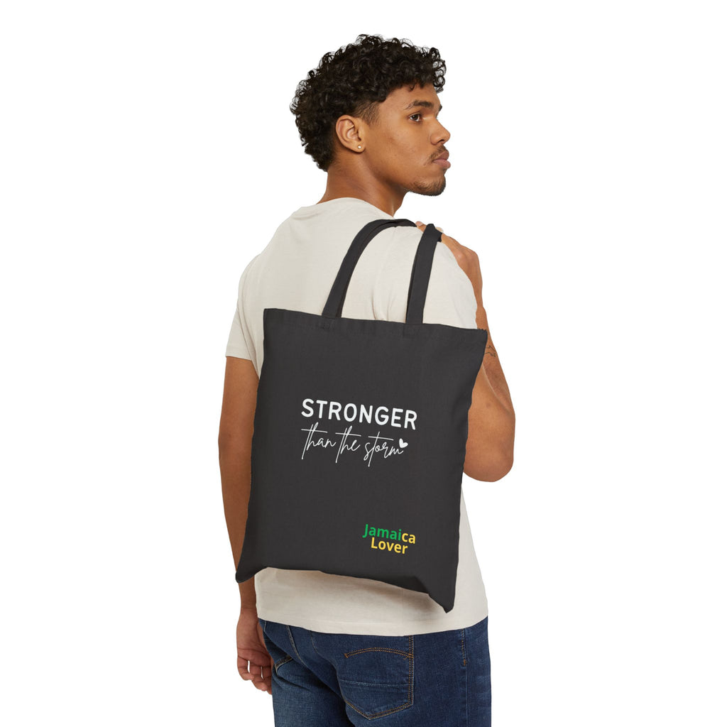 Stronger Than the Storm Canvas Tote — Jamaica Lover Inspirational Grocery Bag