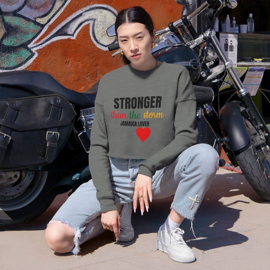 Cropped Sweatshirt — "Stronger than the Storm" Jamaica Lover Heart
