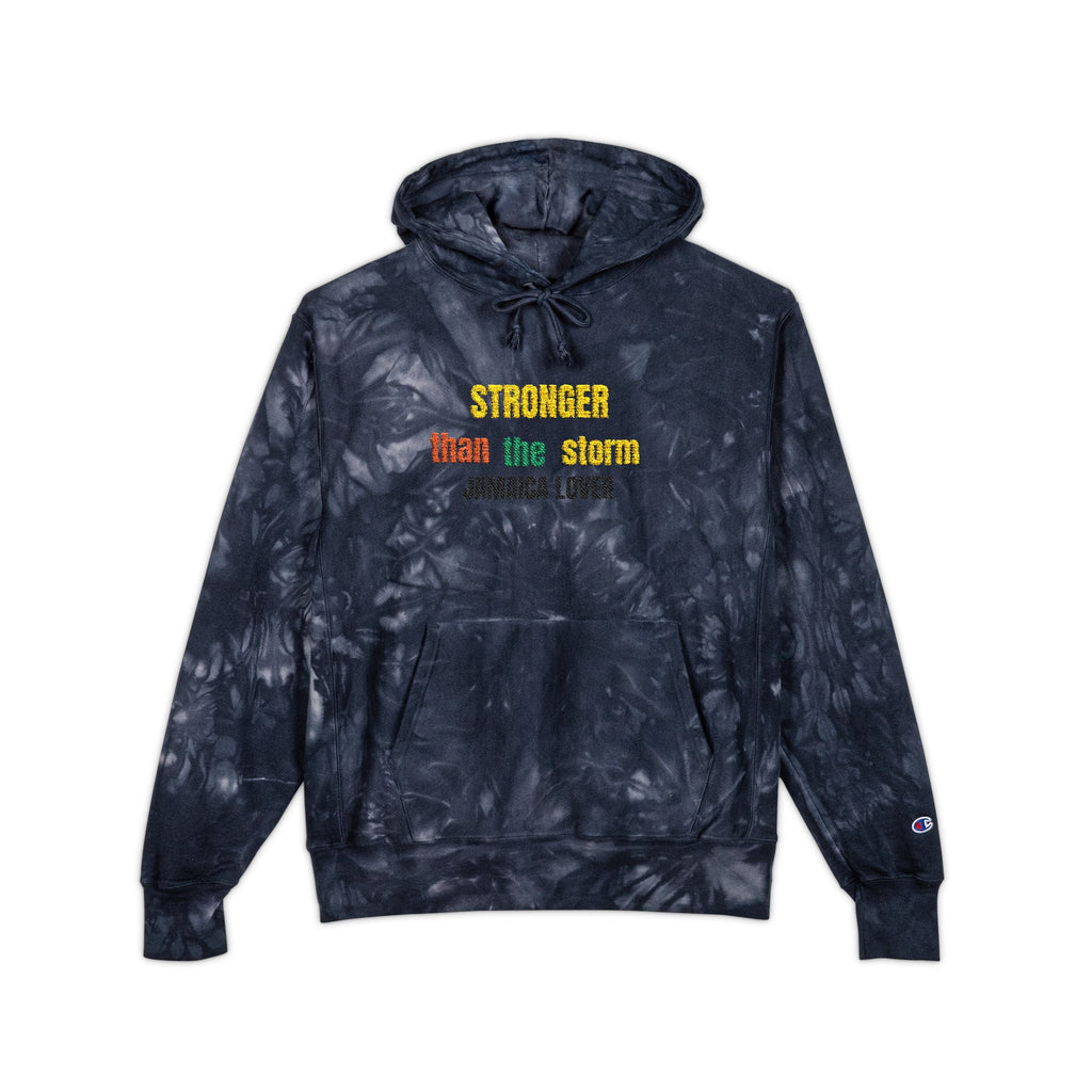 Tie-Dye Hoodie — "Stronger Than He Seems" Embroidered Rasta Text