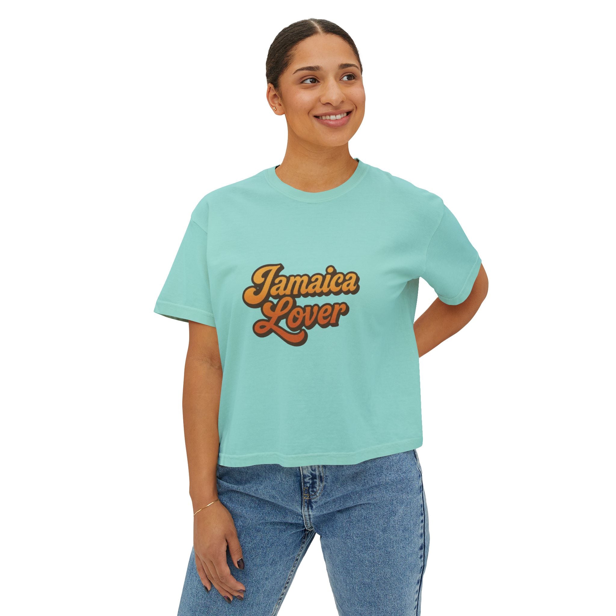 Jamaica Lover Boxy Tee — Retro Script Vacation T‑Shirt