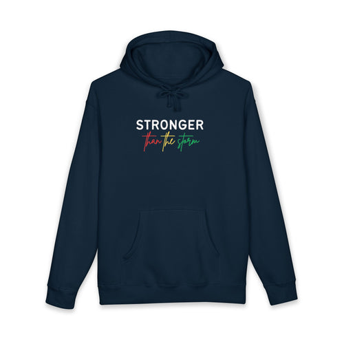 Hoodie — "Stronger Than the Storm" Inspirational Pullover (Rasta Colors)