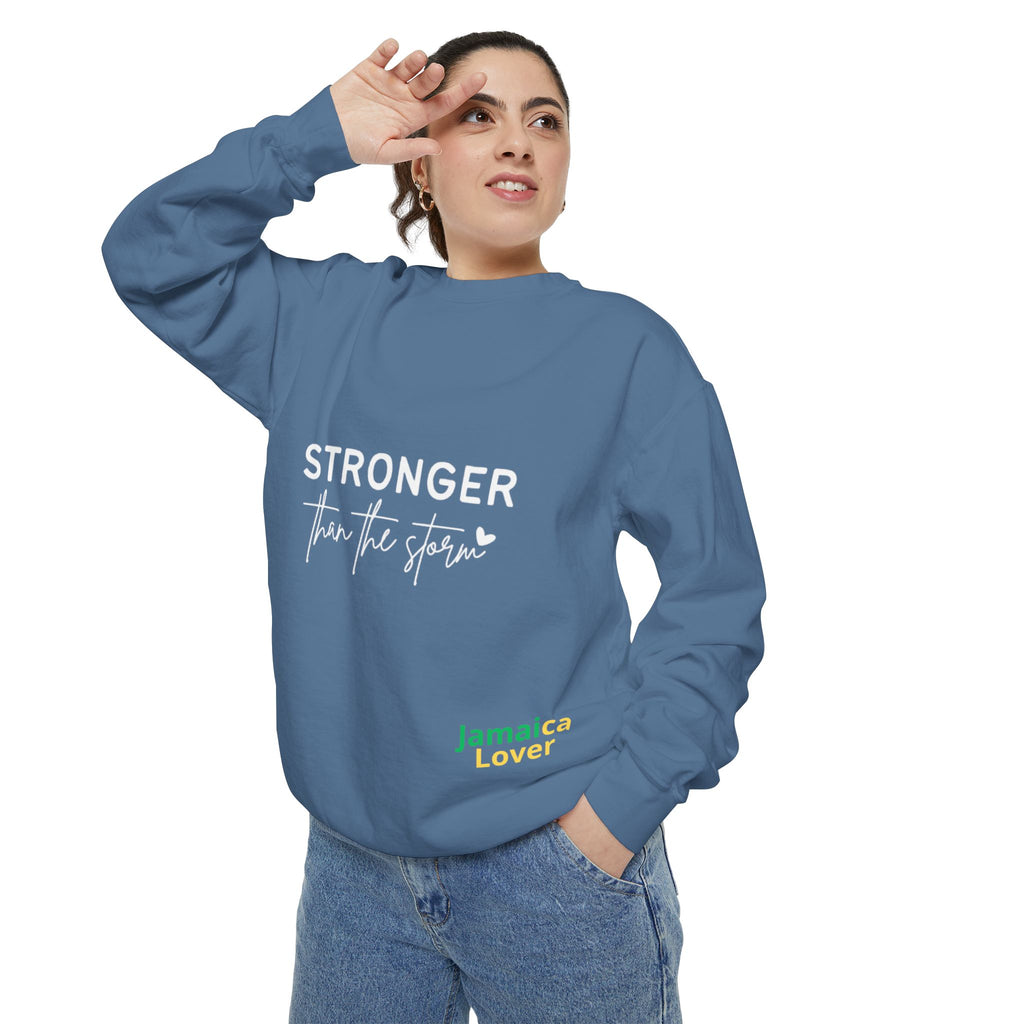 Stronger Than the Storm Sweatshirt — Inspirational Crewneck for Jamaica Lover