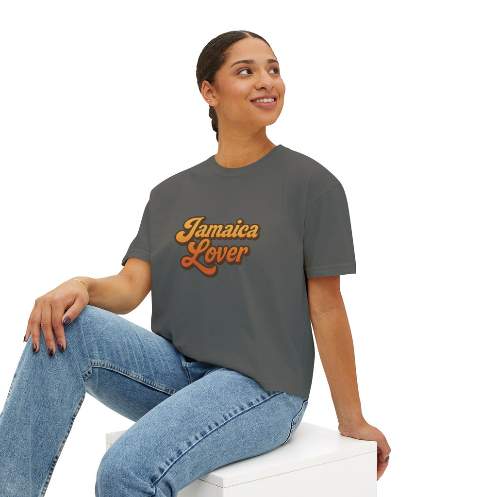 Jamaica Lover Boxy Tee — Retro Script Vacation T‑Shirt