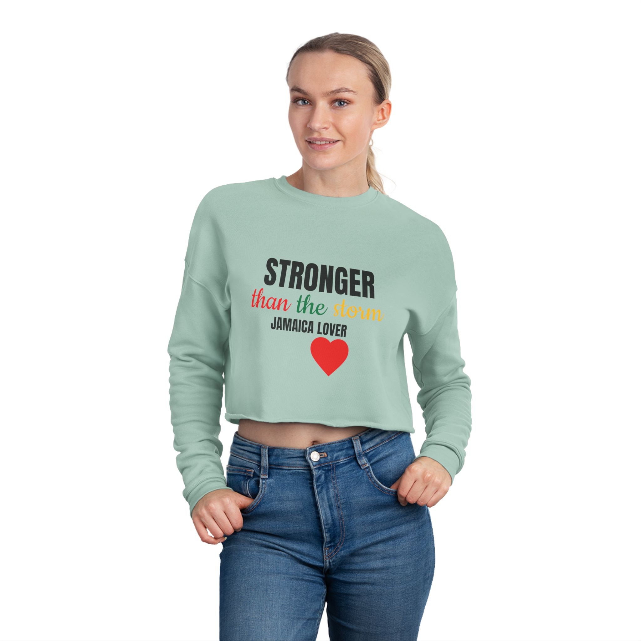 Cropped Sweatshirt — "Stronger than the Storm" Jamaica Lover Heart