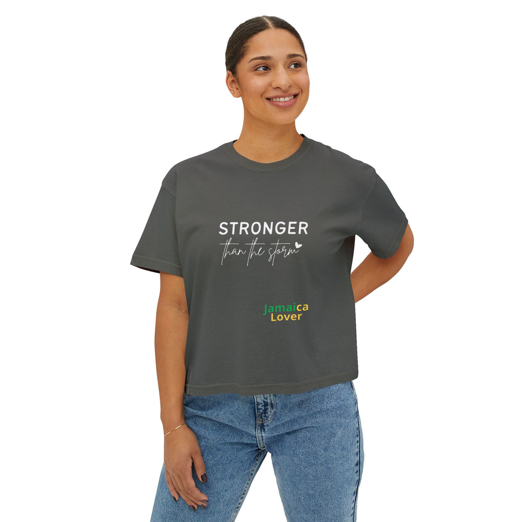 Women’s Boxy Tee — "Stronger Than the Storm" Inspirational Crop Top