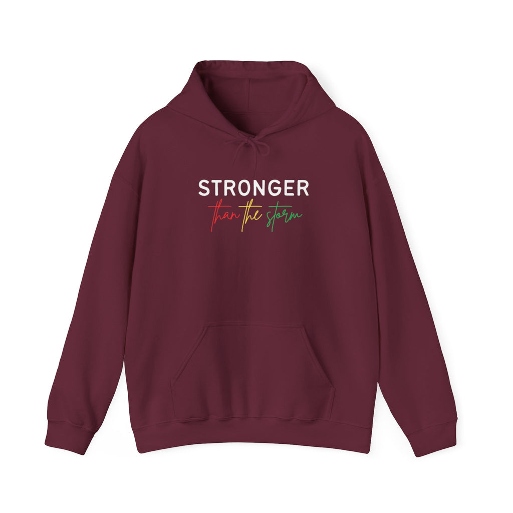 Stronger For The Strain Hoodie – Motivational Black Pullover with Red & Green Script