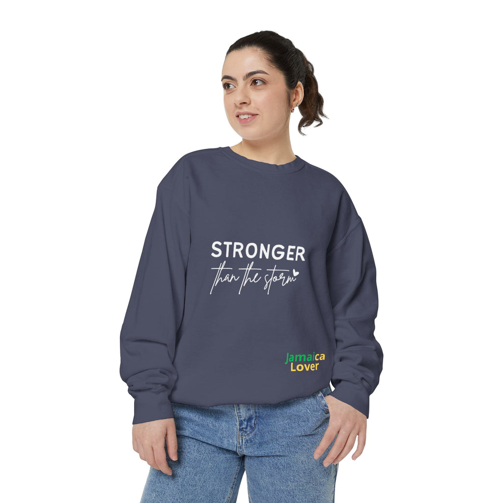 Stronger Than the Storm Sweatshirt — Inspirational Crewneck for Jamaica Lover