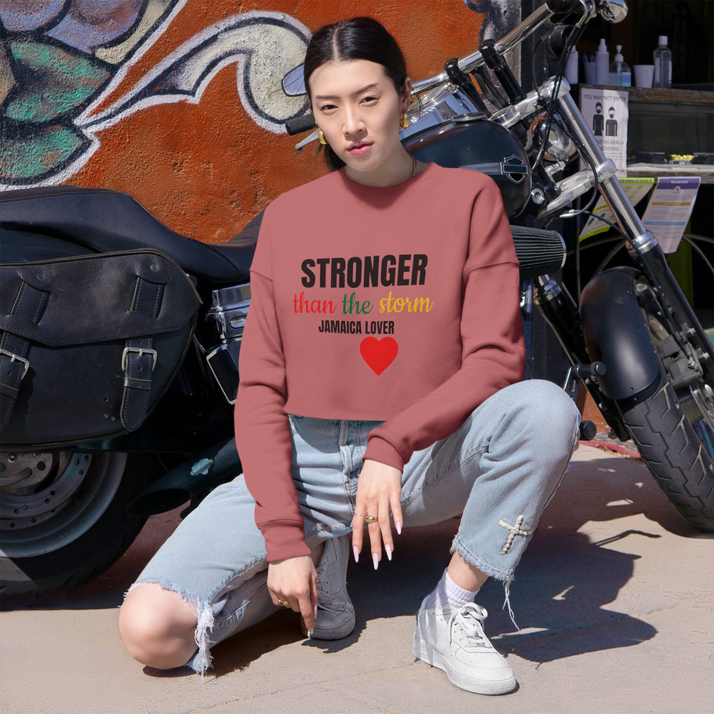 Cropped Sweatshirt — "Stronger than the Storm" Jamaica Lover Heart
