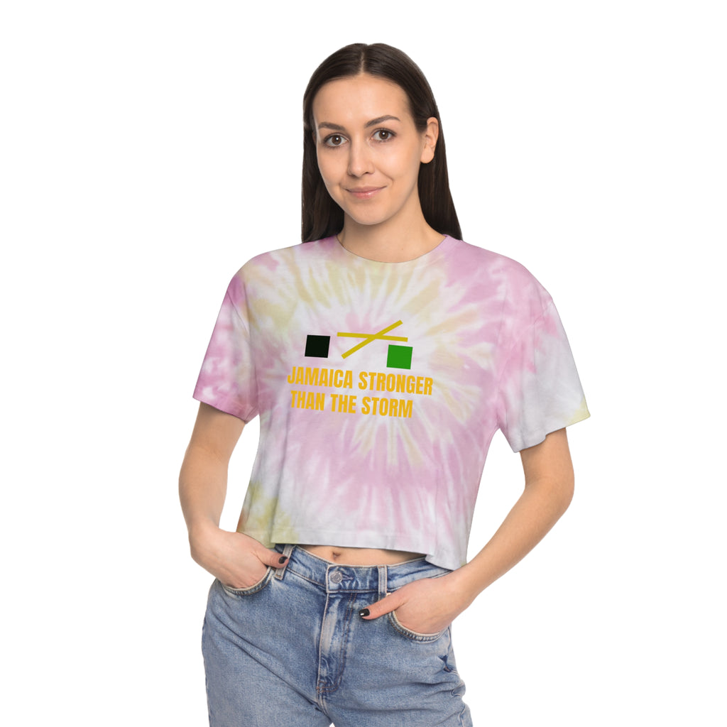 Tie-Dye Crop Tee — "Jamaica Stronger Than The Storm" Patriotic Island Pride
