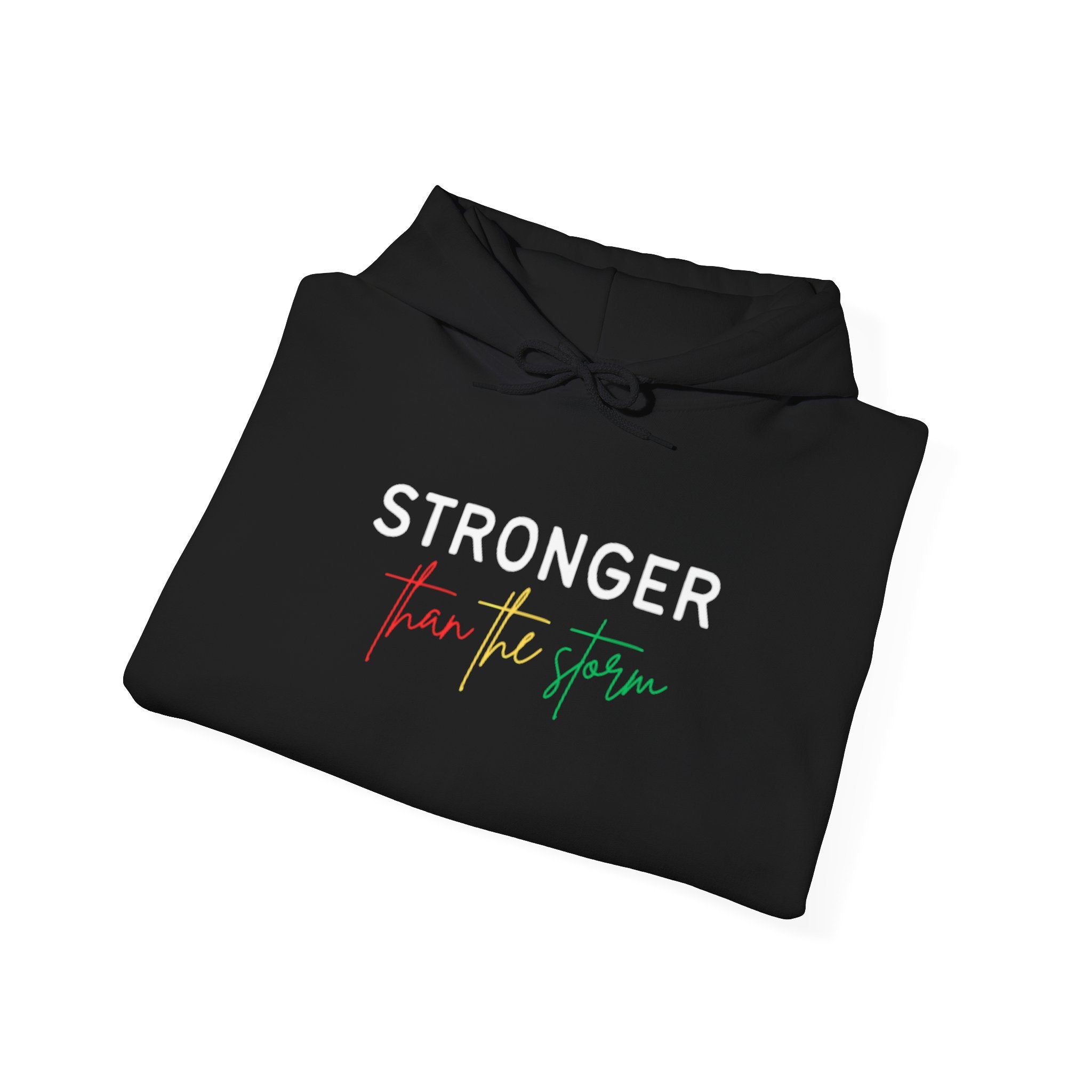 Stronger For The Strain Hoodie – Motivational Black Pullover with Red & Green Script