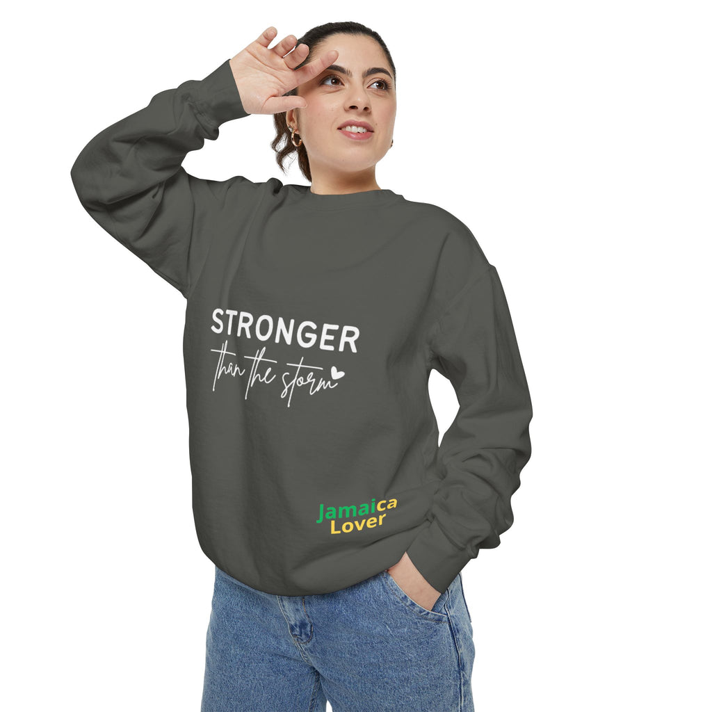 Stronger Than the Storm Sweatshirt — Inspirational Crewneck for Jamaica Lover