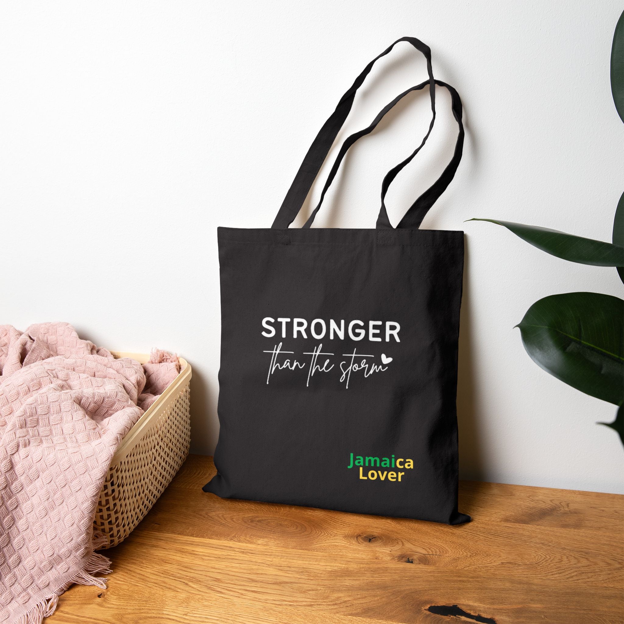 Stronger Than the Storm Canvas Tote — Jamaica Lover Inspirational Grocery Bag