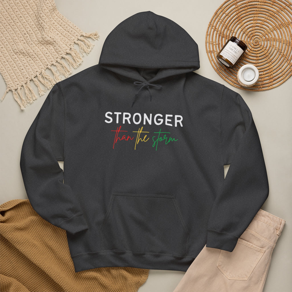 Stronger Than The Storm Hoodie — Inspirational Rasta Script Pullover