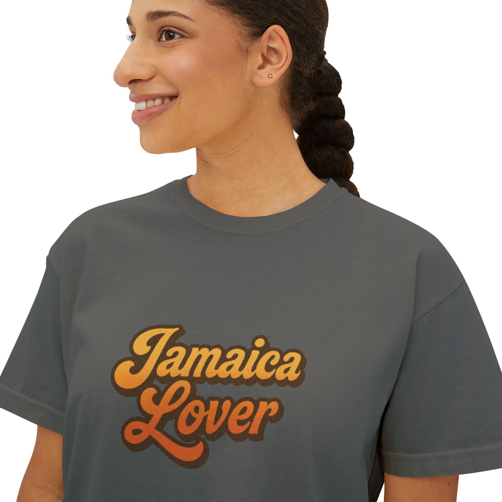 Jamaica Lover Boxy Tee — Retro Script Vacation T‑Shirt