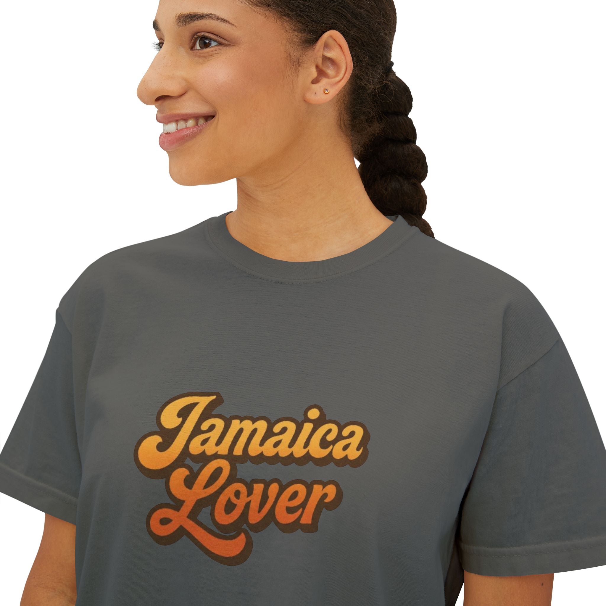 Jamaica Lover Boxy Tee — Retro Script Vacation T‑Shirt