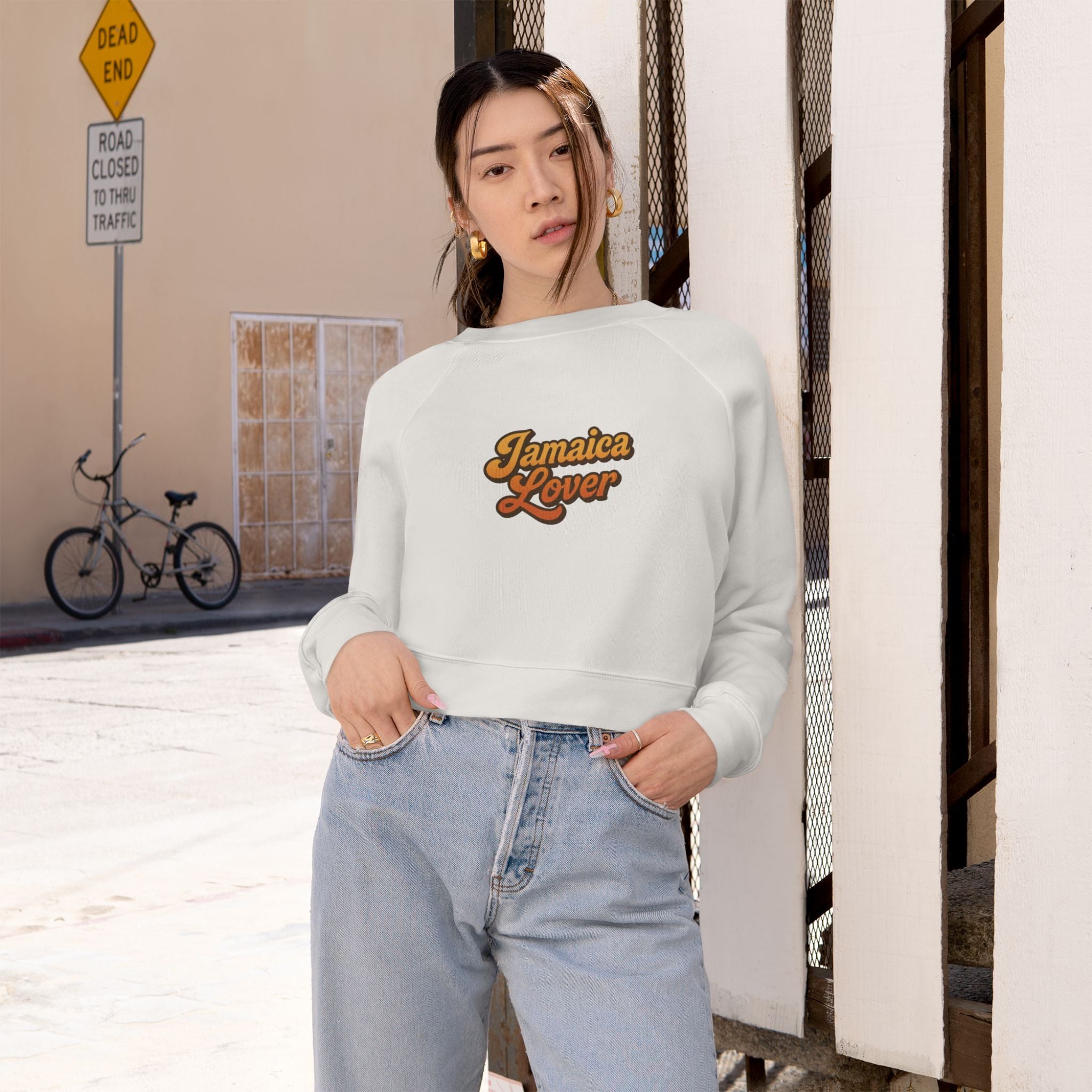 Cropped Pullover — "Jamaica Lover" Retro Script Fleece