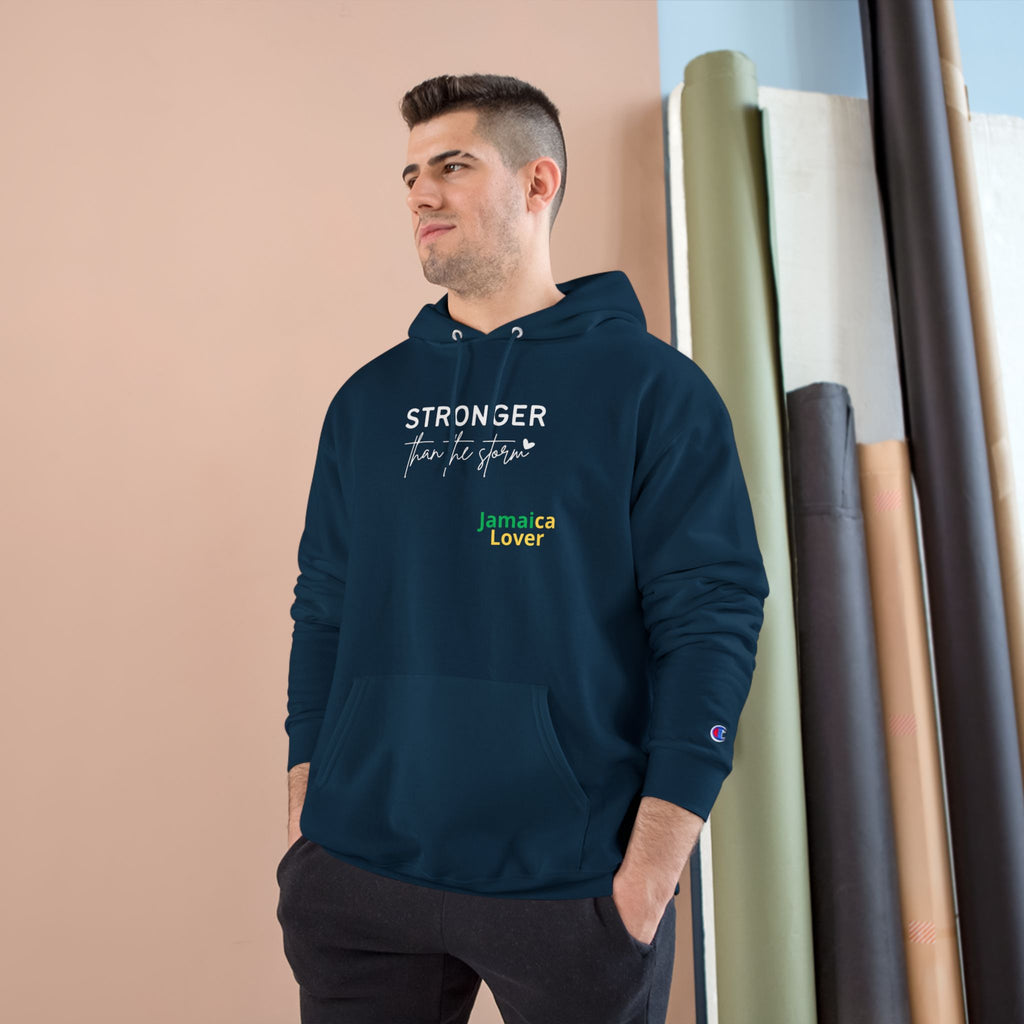 Champion Hoodie — "Stronger Than the Storm" Jamaica Lover Hooded Sweatshirt