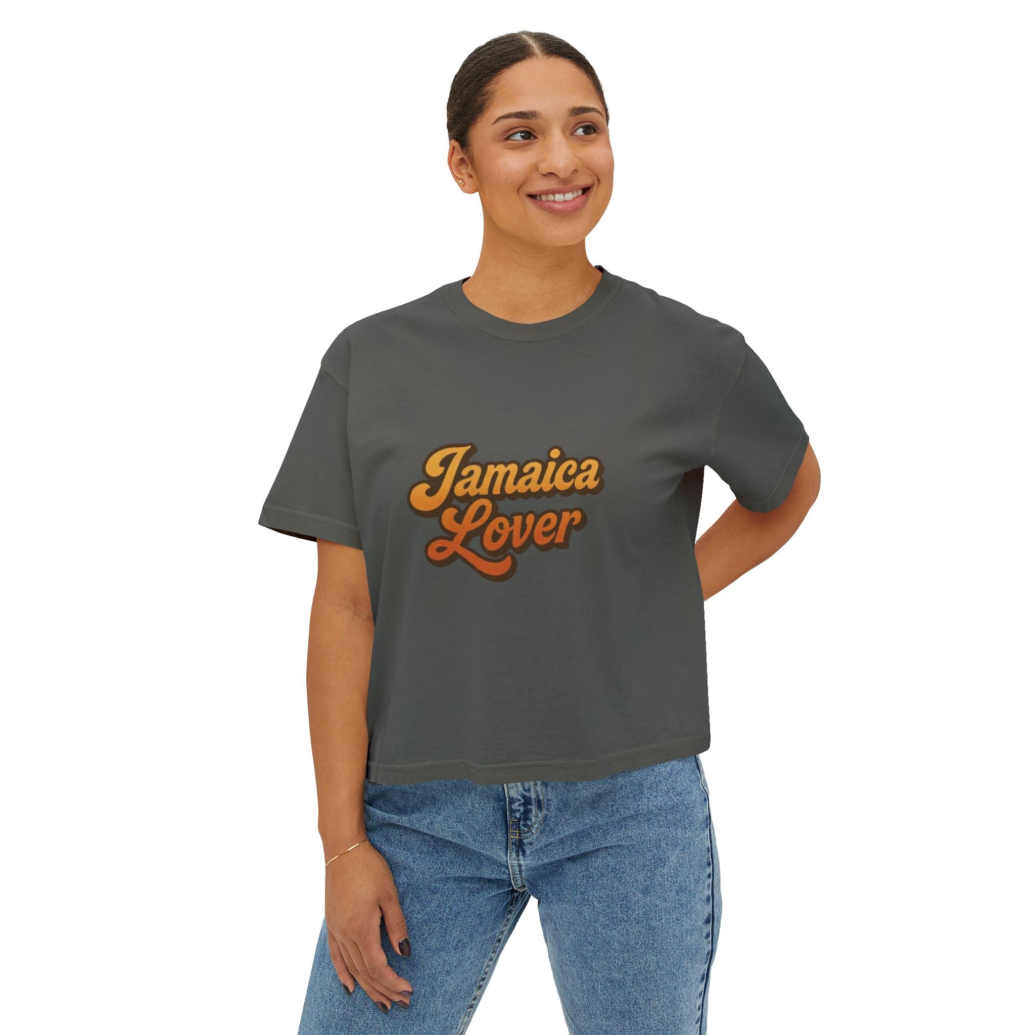 Jamaica Lover Boxy Tee — Retro Script Vacation T‑Shirt