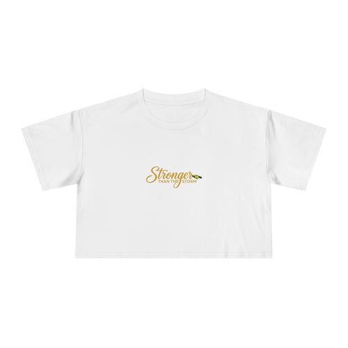 Crop Tee — "Stronger" Motivational Floral Cropped T-Shirt for Women