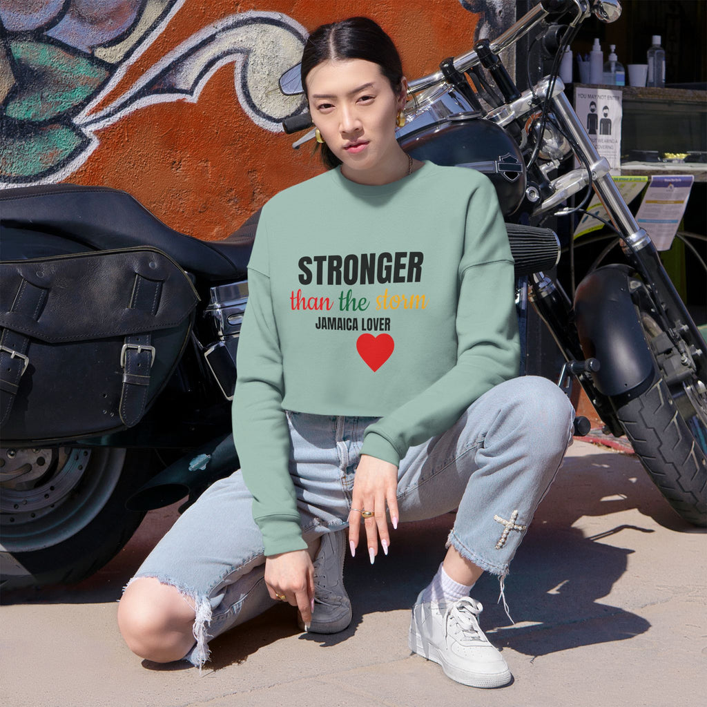 Cropped Sweatshirt — "Stronger than the Storm" Jamaica Lover Heart