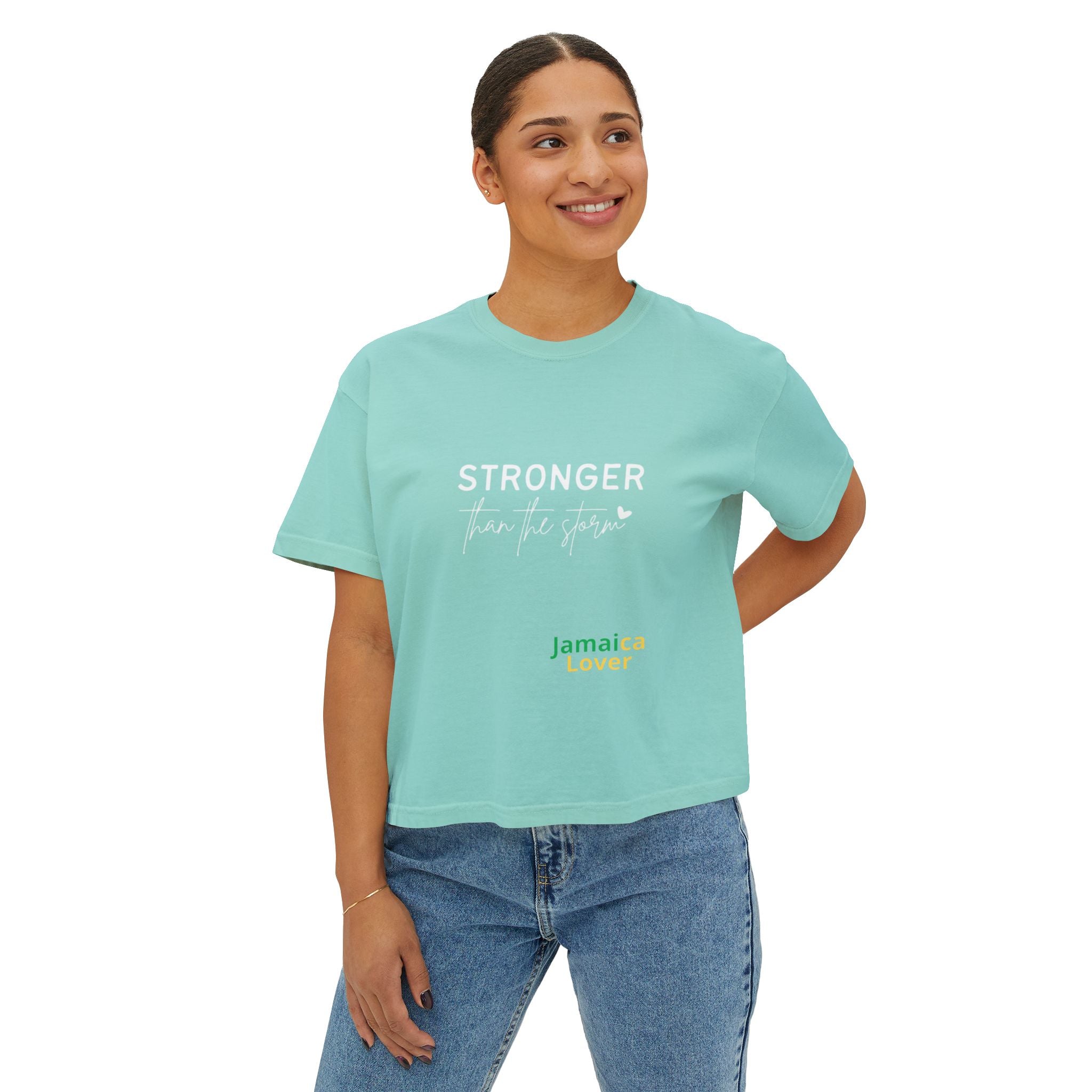 Women’s Boxy Tee — "Stronger Than the Storm" Inspirational Crop Top
