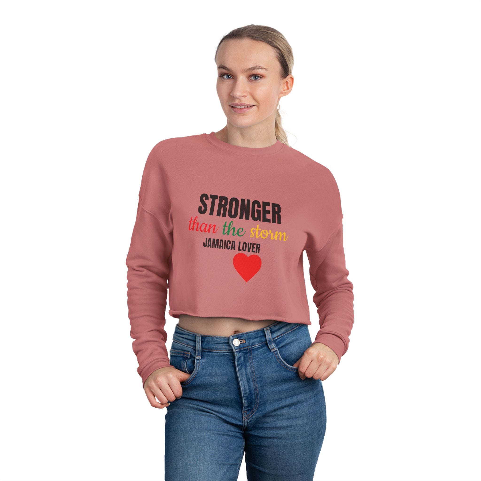 Cropped Sweatshirt — "Stronger than the Storm" Jamaica Lover Heart