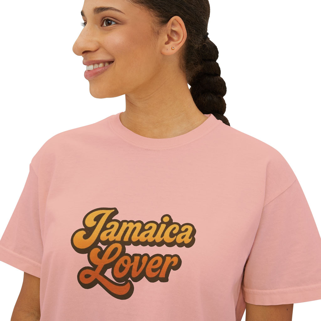 Jamaica Lover Boxy Tee — Retro Script Vacation T‑Shirt