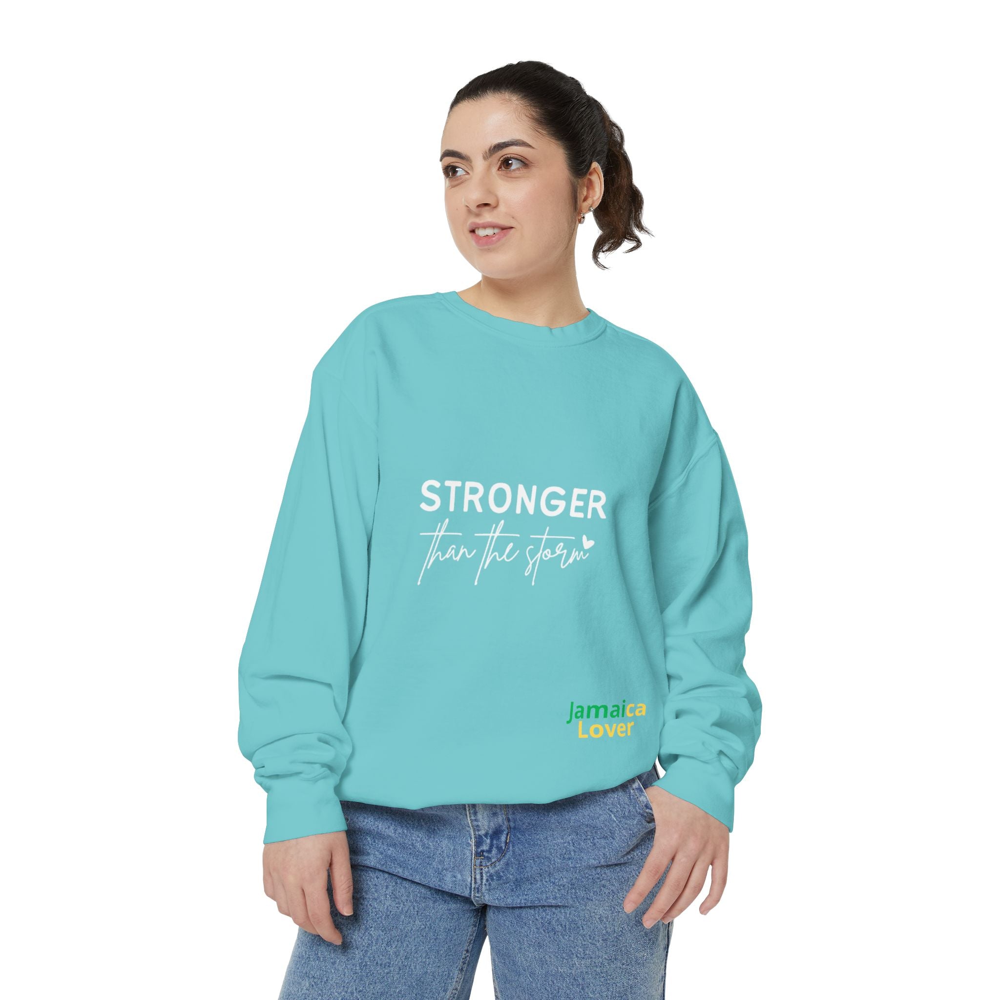 Stronger Than the Storm Sweatshirt — Inspirational Crewneck for Jamaica Lover