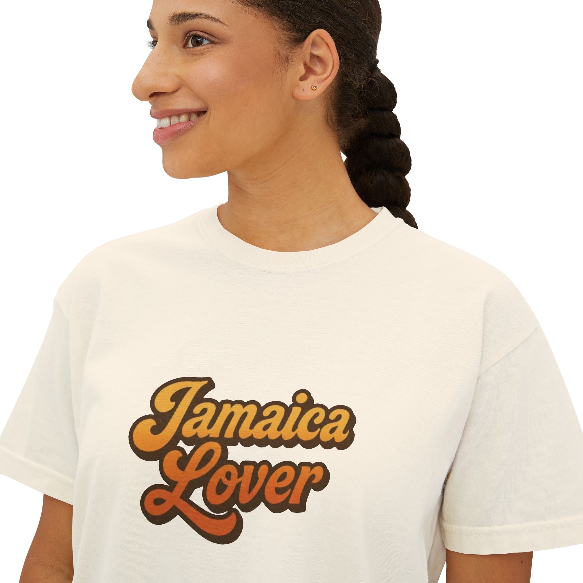 Jamaica Lover Boxy Tee — Retro Script Vacation T‑Shirt