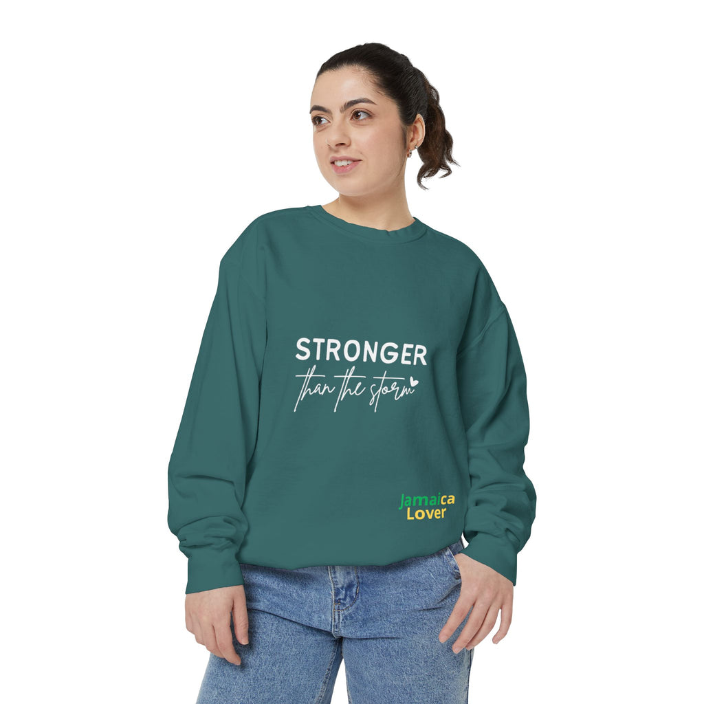 Stronger Than the Storm Sweatshirt — Inspirational Crewneck for Jamaica Lover